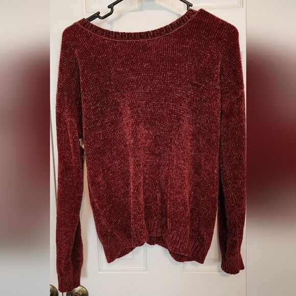 🏖 Burgundy Chenille Sweater with Tie Up Corseted Back - XL - Picture 1 of 11
